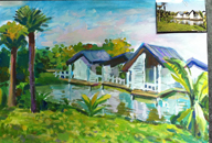 陈东荣 （教师）水粉画《休闲小屋》 参加2012北滘镇幼儿师生写生即席赛荣获一等奖