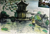 华鹏（教师） 钢笔淡彩《烟雨金楼》参加2012北滘镇幼儿师生写生即席赛荣获一等奖